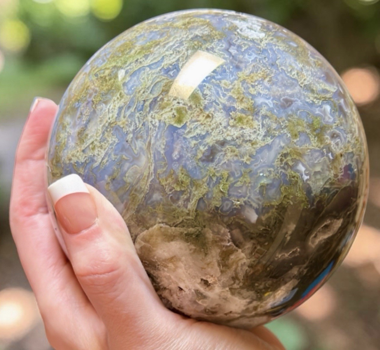 XLarge Moss Agate Sphere 4.5 lb 4” Crystal Ball Druzy Quartz Natural Green
