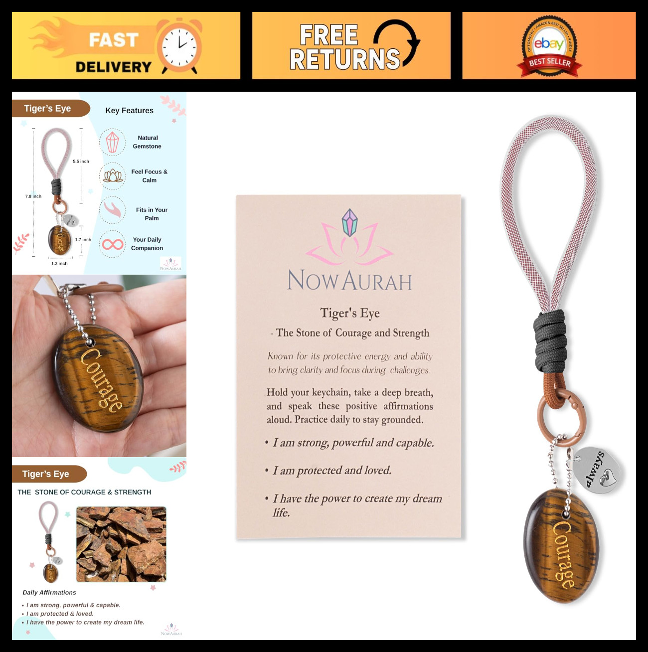 Natural Tiger’s Eye Worry Stone for Anxiety Relief & Courage – Healing Crystal T