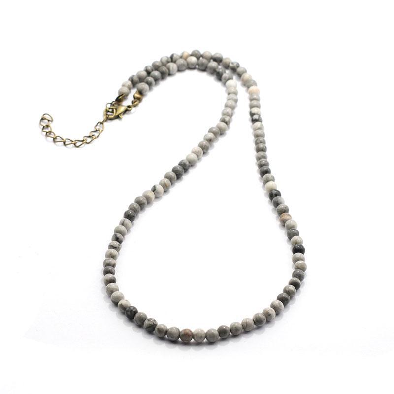 Antique Handmade 4mm Natural Stone Beads Necklace Simple Mens Chocker Necklace