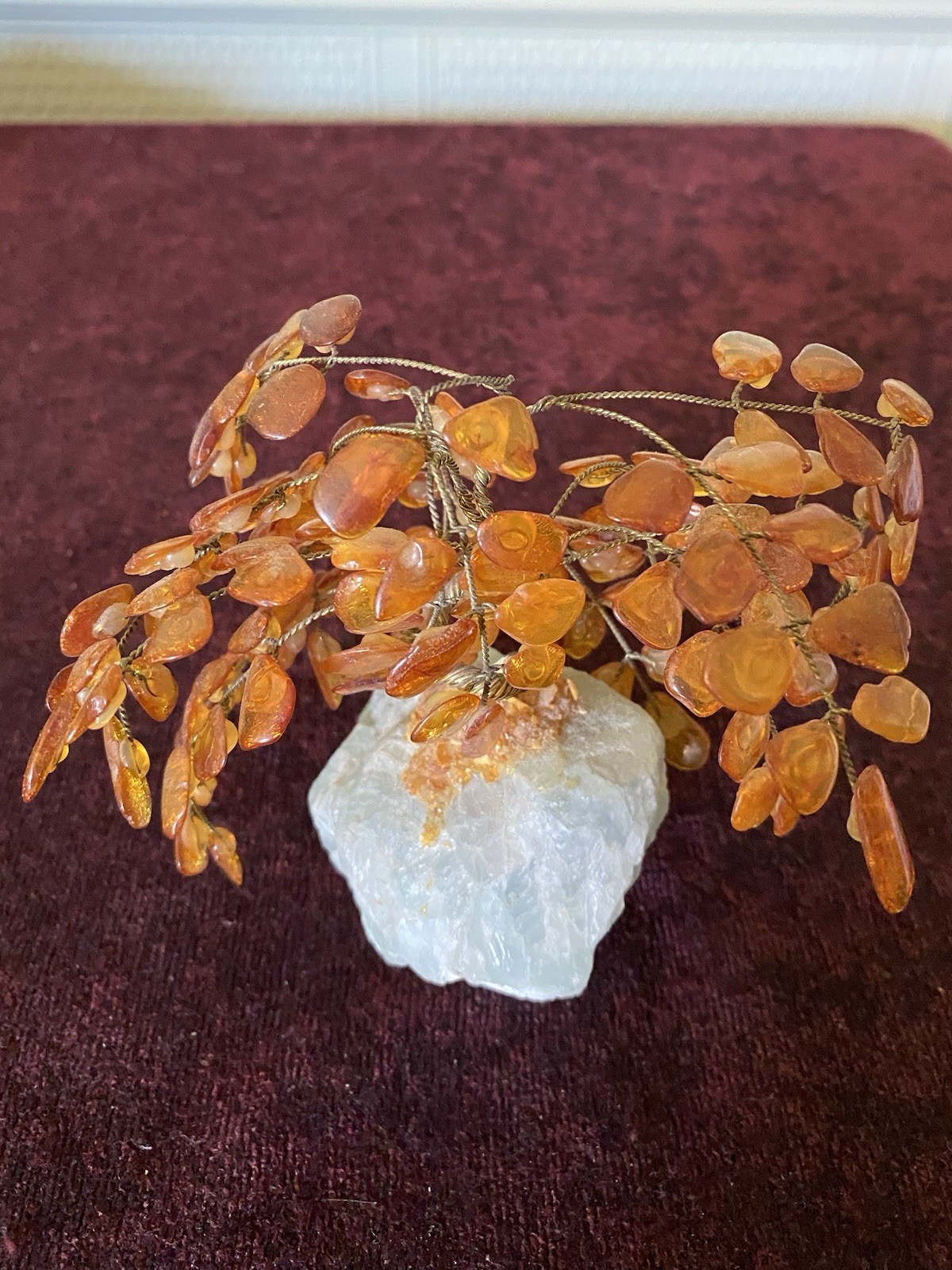 HEAVY PIECE OF QUARTZ CRYSTAL WITH WIRE TREE ADORNED BY TREE RESIN 5”H HEALING