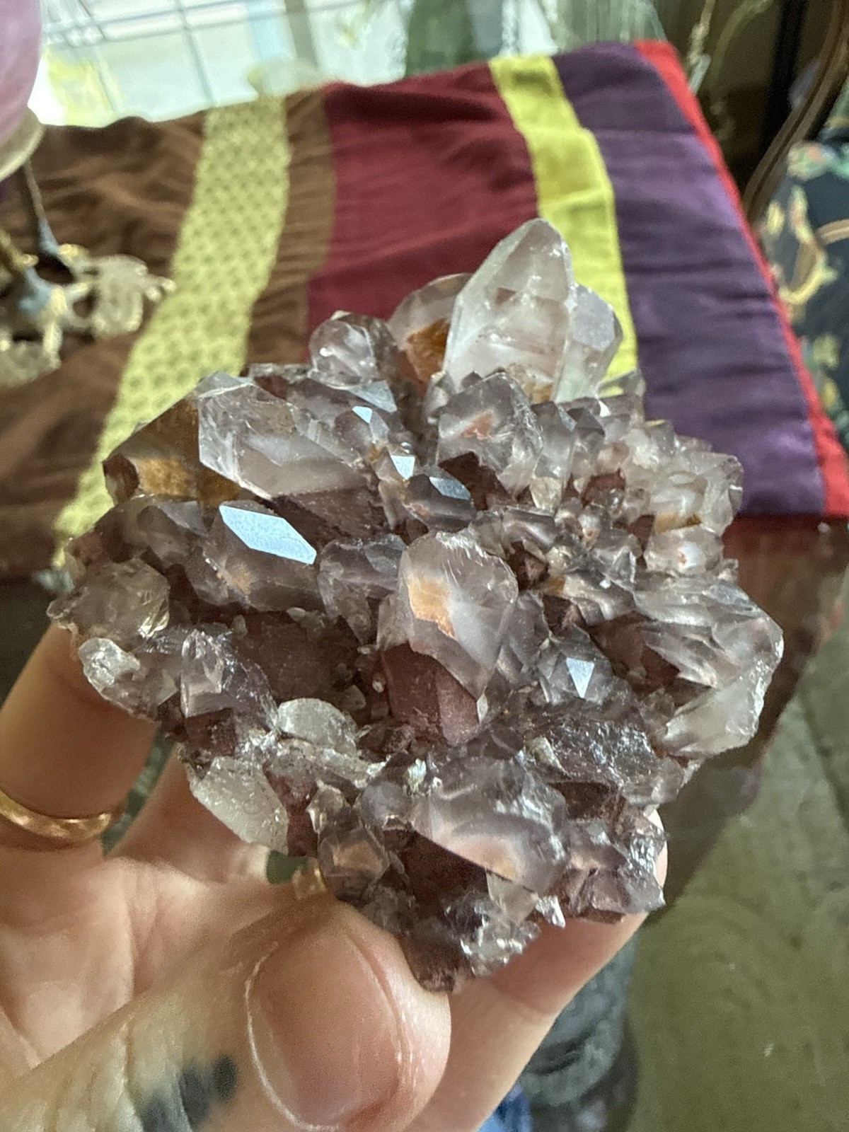 Red Hematite Phantom Quartz Crystal Cluster – Sunset Phantom Quartz