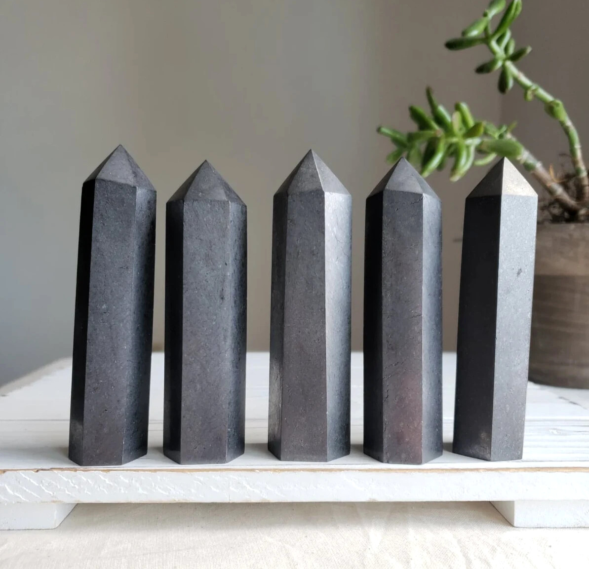 Natural Shungite Tower Point Healing Crystal Generator Metaphysical Home Decor