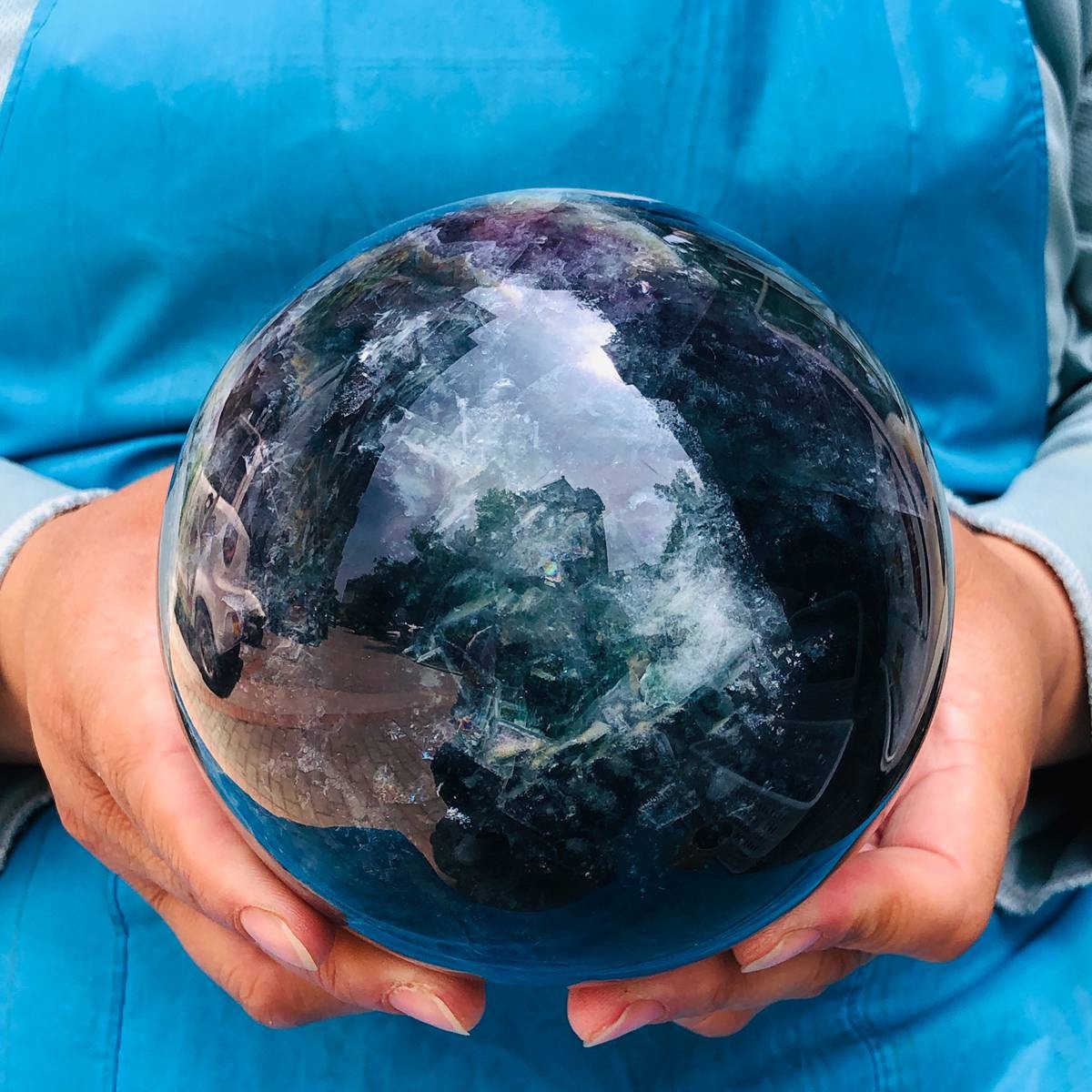 6.42LB Natural rainbow fluorite sphere quartz crystal polished ball healing