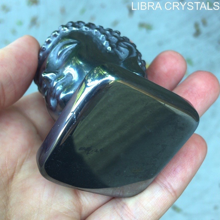 Hematite Buddha Head Carving Polished Crystal Statue Figurine Zen Mediation 2.5″