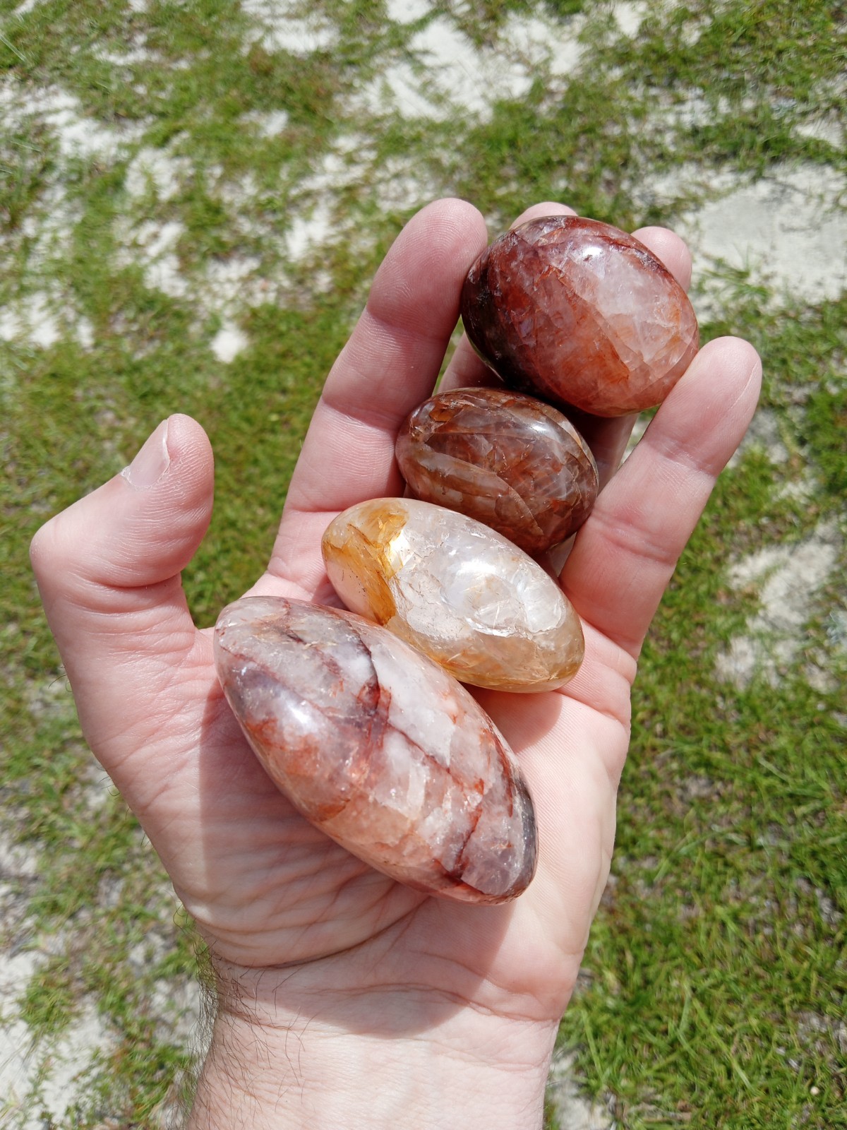 4 Hand Polished Hematoid Fire 🔥 Quartz Palm Stones! Healing, 1 Pound! X3