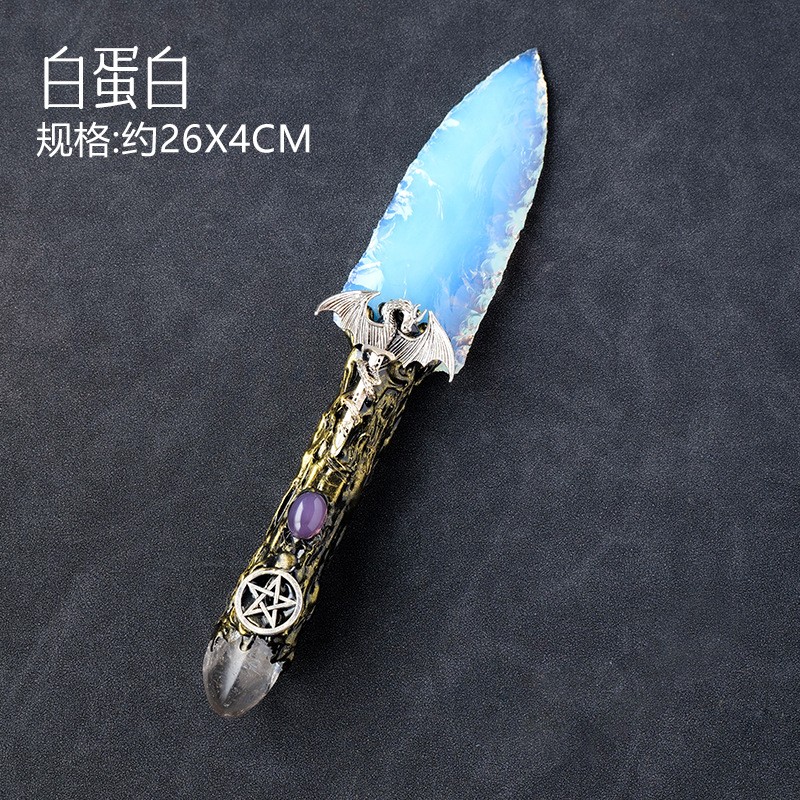 Natural obsidian rough stone knife, obsidian dagger, crystal ore handmade stone