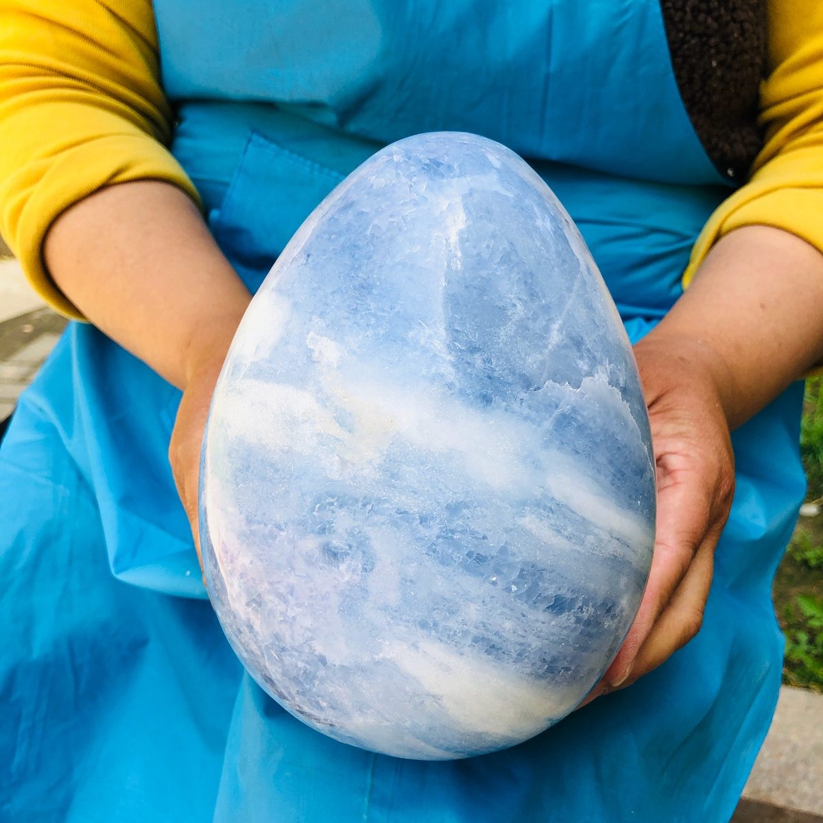 8.2LB Natural blue celestite POLISHED egg shape Quartz Crystal healing decor