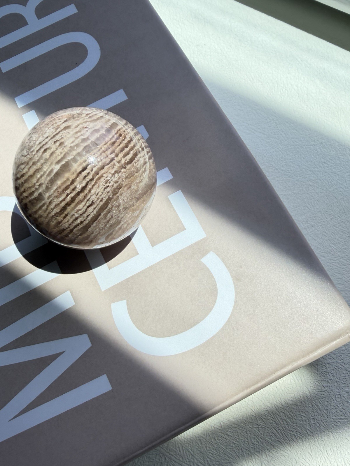 Beige Pink Toned Thousand Layer Lodolite Garden Inclusion Sphere 32mm