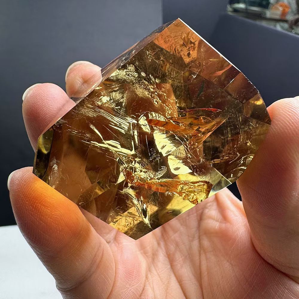 140g Natural Rutilated gold Square Quartz Crystal Energy Reiki Decor Ornaments