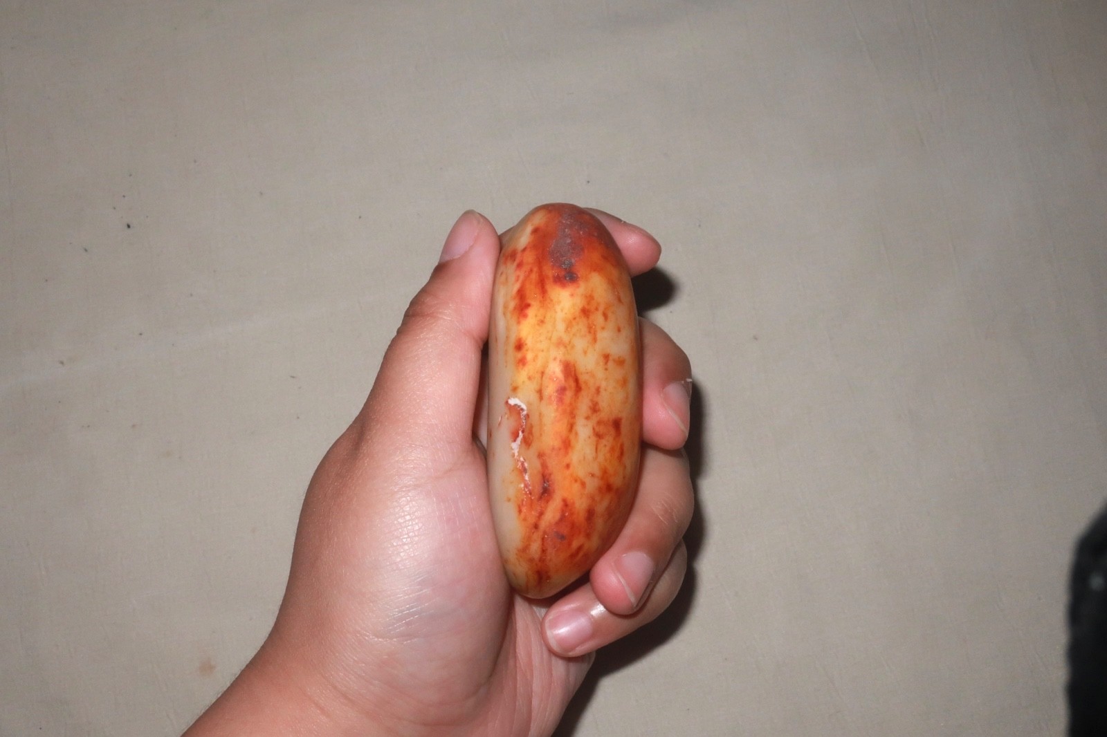 Certified Two-Tone Red Russet & White Jadeite Raw Pebble Hand Piece