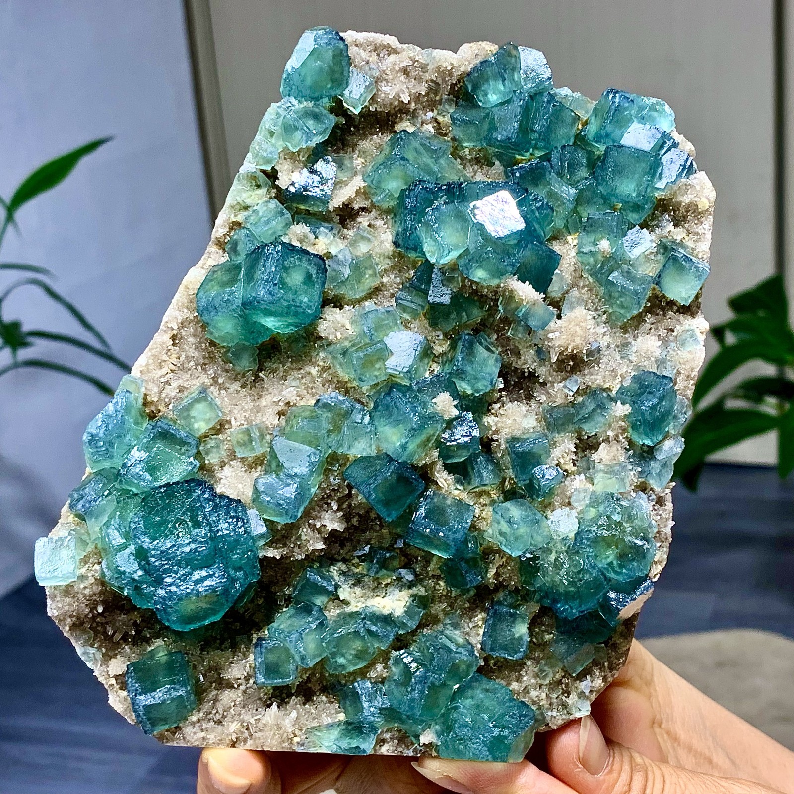 1.92LB Rare transparent green cubic fluorite mineral crystal sample/China
