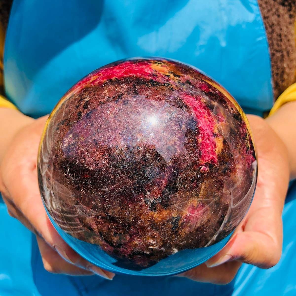 5.12 LB Natural Rhodonite Crystal Sphere Pink Black Healing Gem Stone 4779
