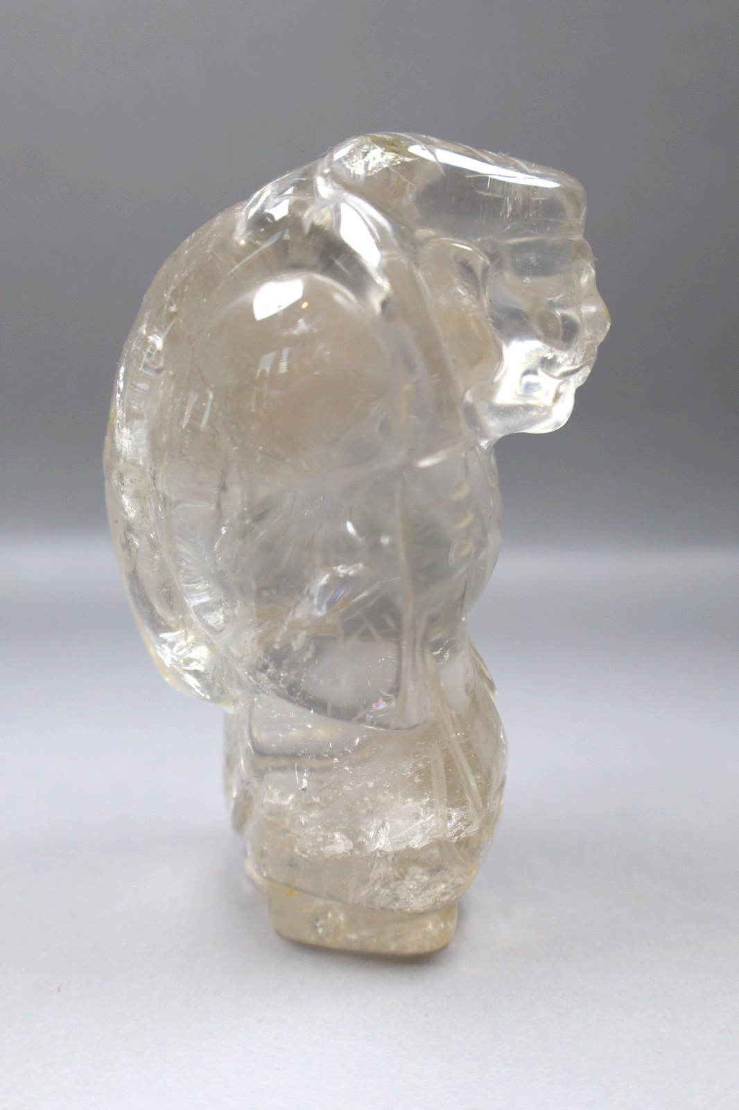 Carved Rock Quartz Crystal Statue Figurine 3.5 Inch Height Transparent Vintage