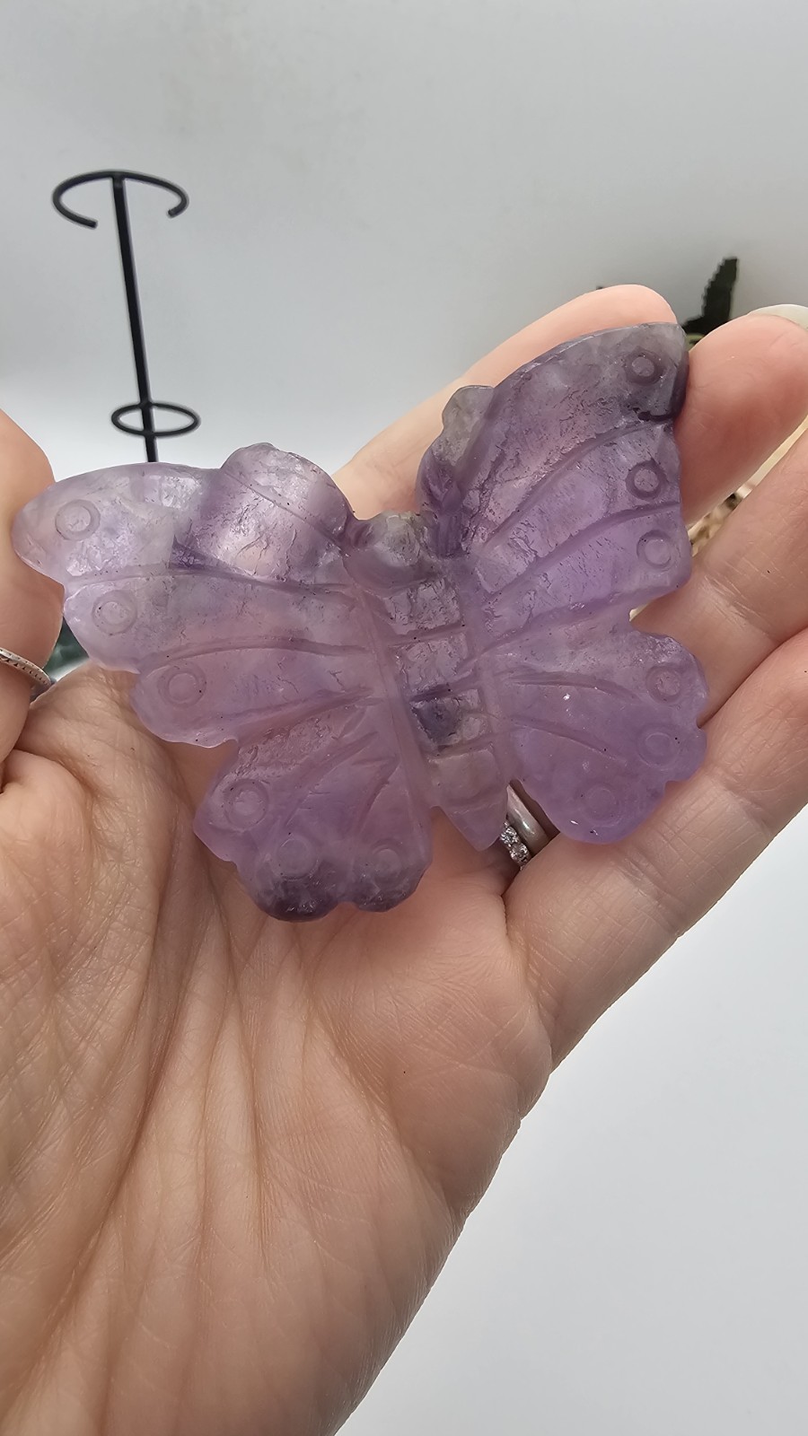 purple fluorite crystal Butterfly Carving 7.8 x5cm 47g