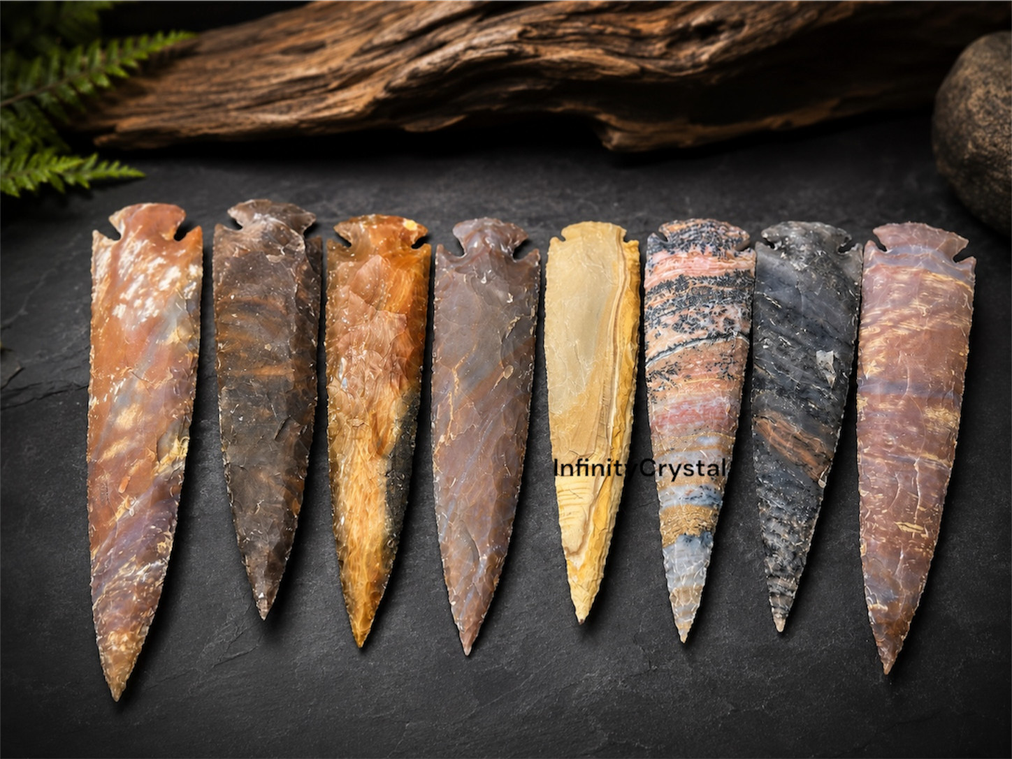 Natural Fancy Jasper Arrowhead 6 to 14 Inch Handmade Flint Knapped Spearhead.