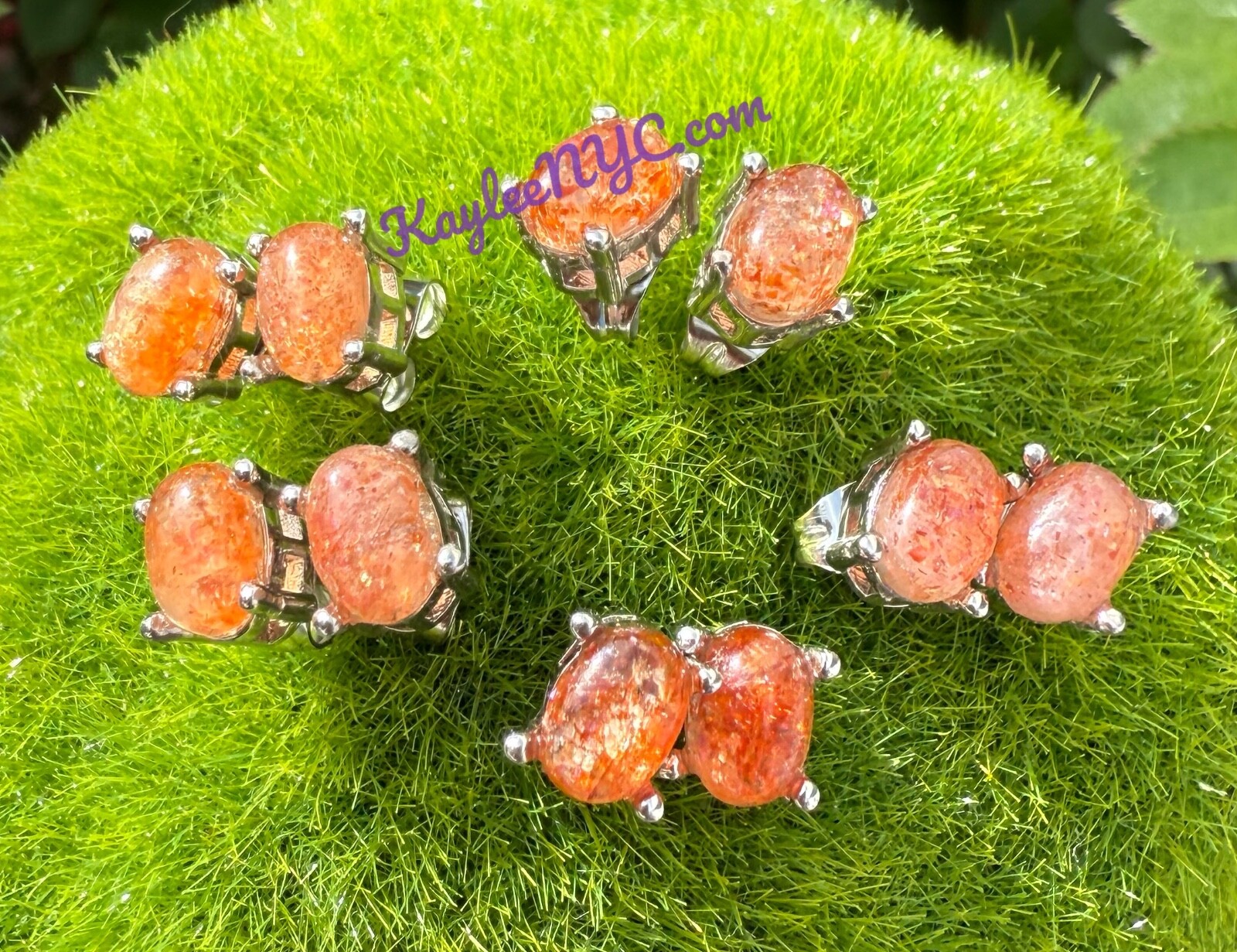 Wholesale Lot 5 Pairs Natural Sunstone Sterling Silver 925 Studs 5x7mm