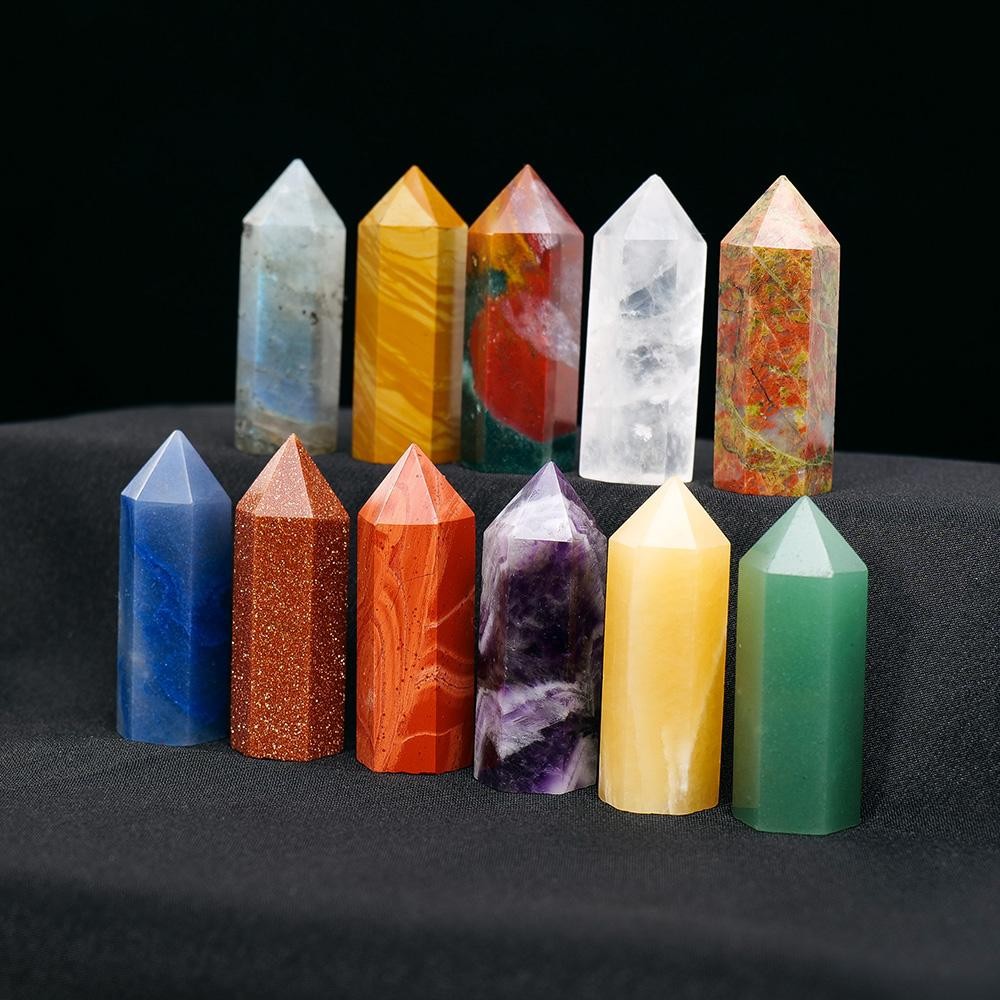 45mm Natural Crystal Point Wand 6 Faceted Prism Reiki Healing Chakra Stone