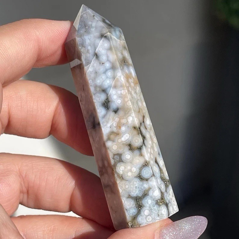 8th Vein Ocean Jasper Tower – Natural Blue & White Rare Bubble Jasper Point