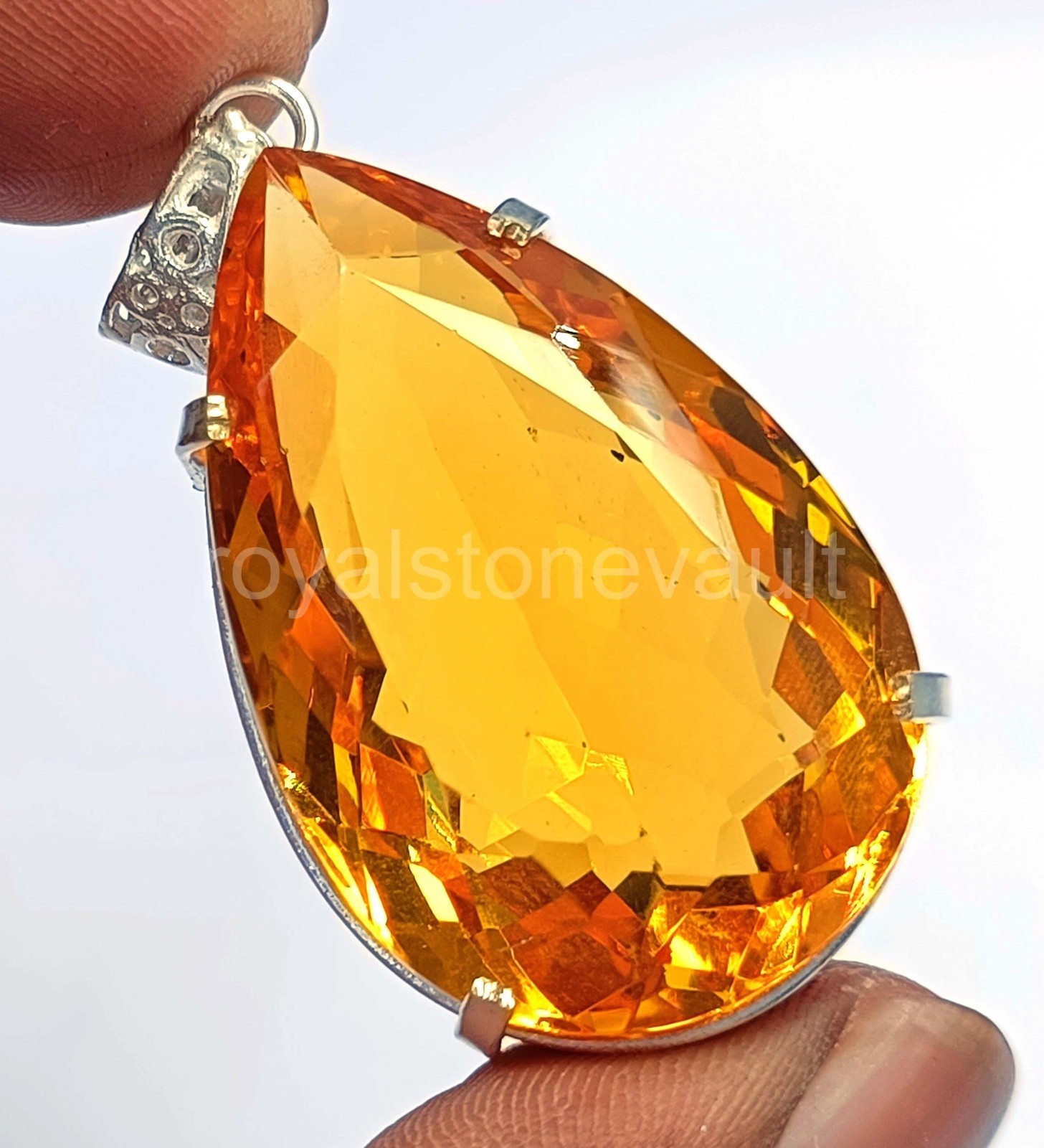 100.5Ct Natural Yellow Sapphire Pendant Pear Shape 925 Silver IGL Certified 5JOY
