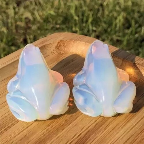Natural Opal Quartz Crystal Lucky Frog Carved Gemstone Statue Energy Decor US