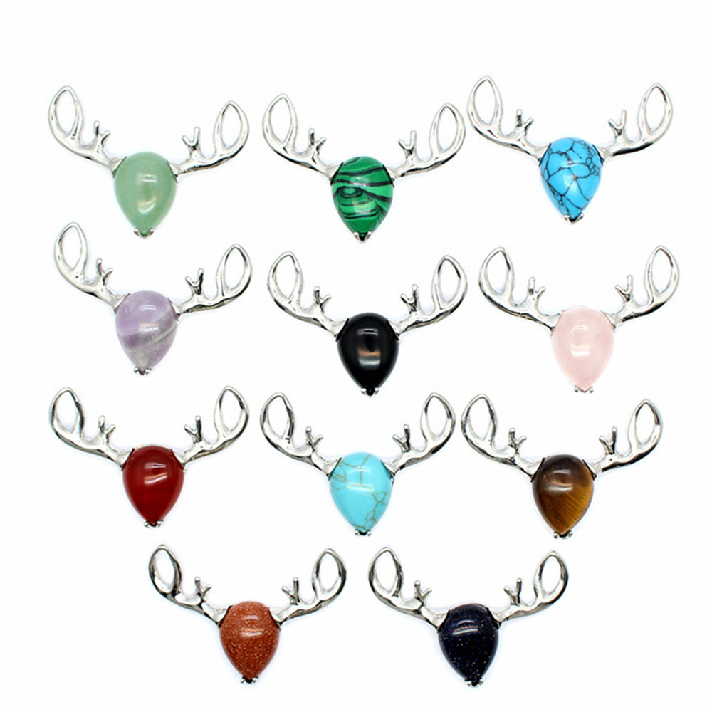 Natural Crystal Deer Head Pendant Chakra Quartz Stone Necklace Healing Reiki New