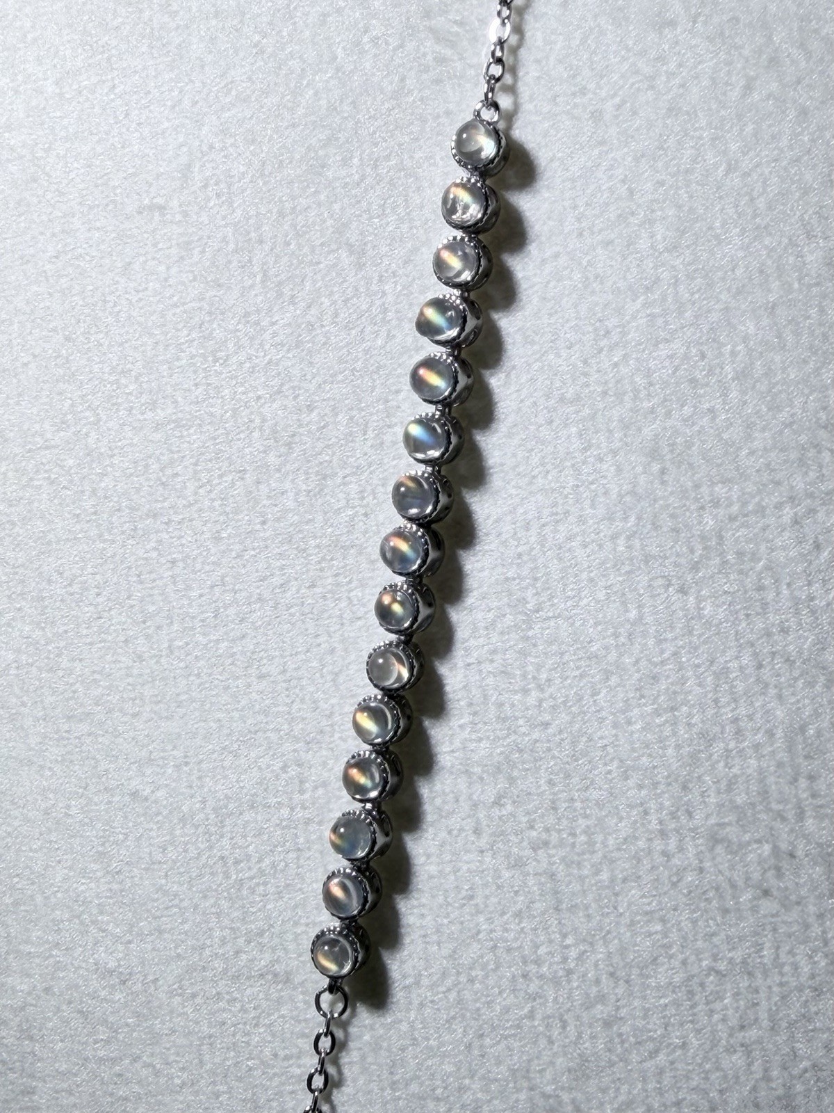 Natural Glassy Quality Madagascar Rainbow Moonstone S925 Adjustable Bracelet
