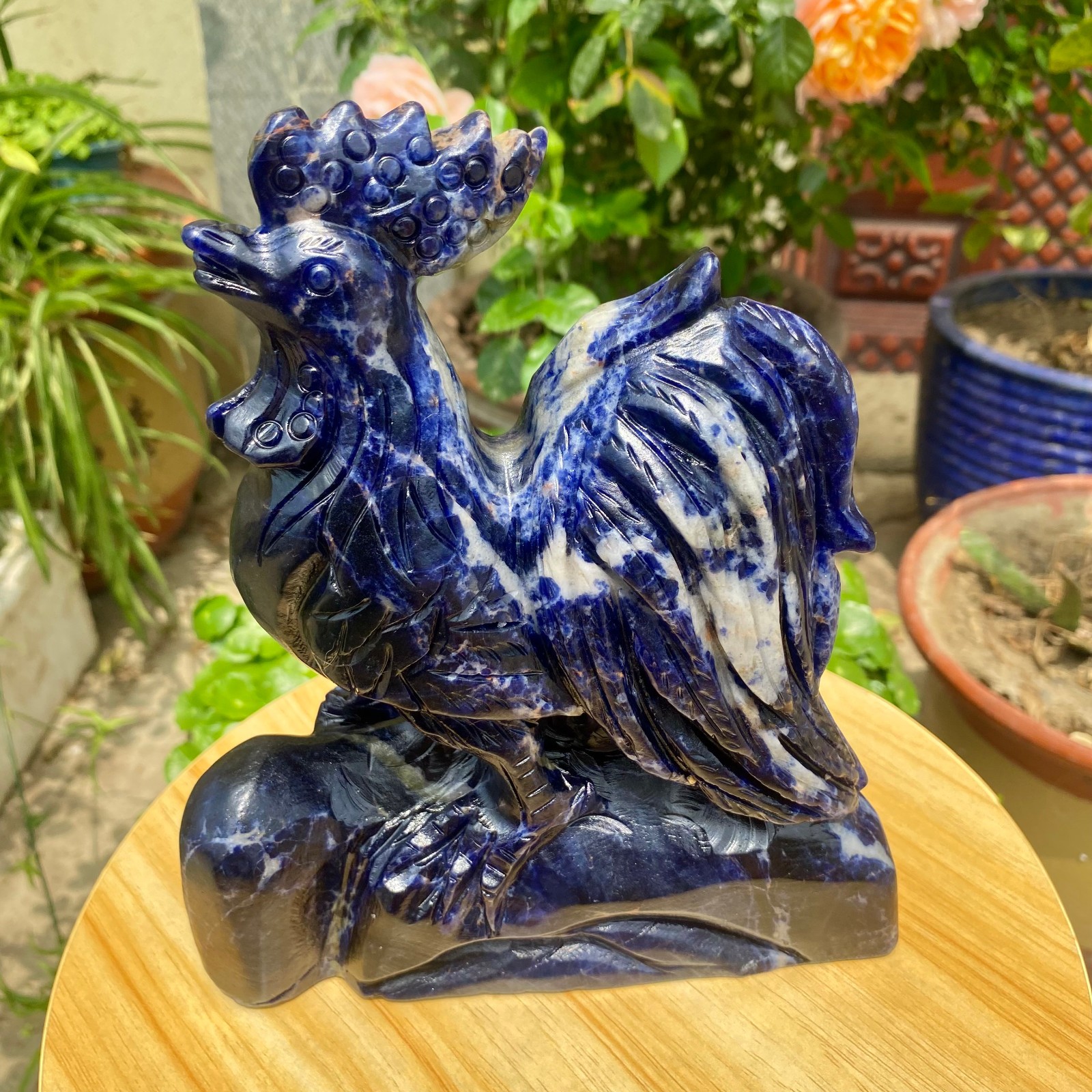 4.3LB Natural blue patterned stone carving rooster statue crystal Healing Stone