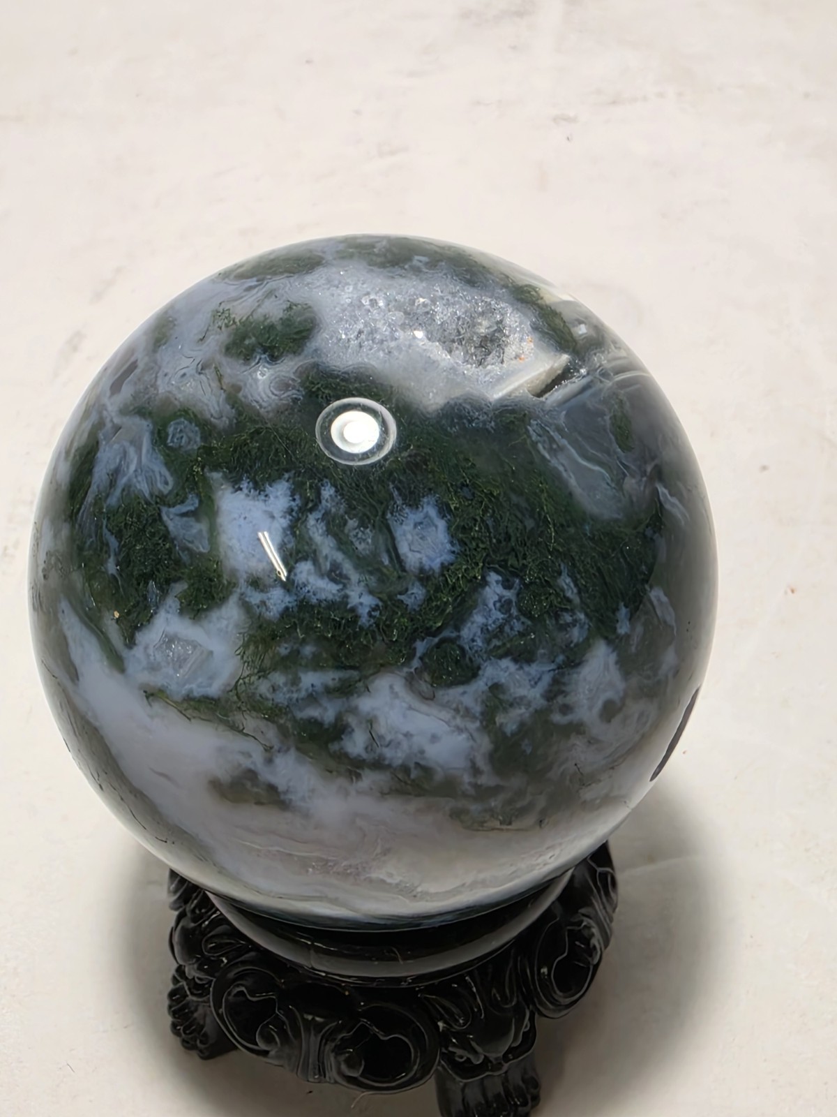 Polished Moss Agate Druzy Quartz Sphere Crystal Ball Natural Mineral 2.5 In Dia