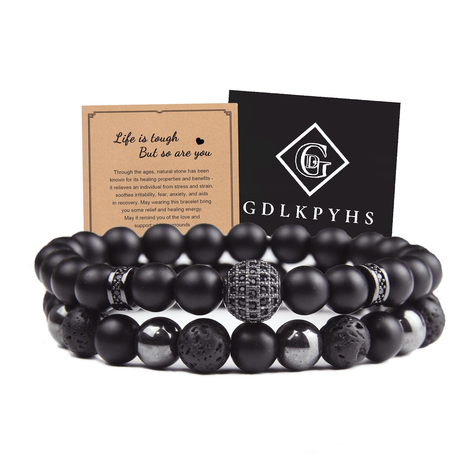 Black Obsidian Bracelet for Men – Black Tourmaline Beaded Bracelets – Mens Brace