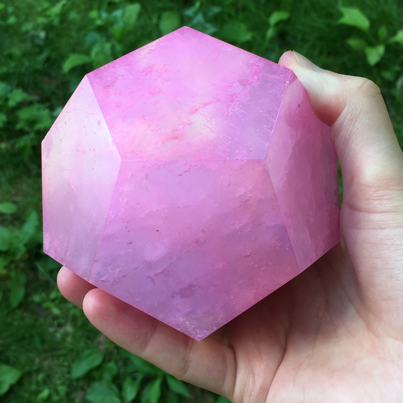Pink Aura Quartz Dodecagon Sacred Geometry Crystal 12 Sided Heart Chakra Stone