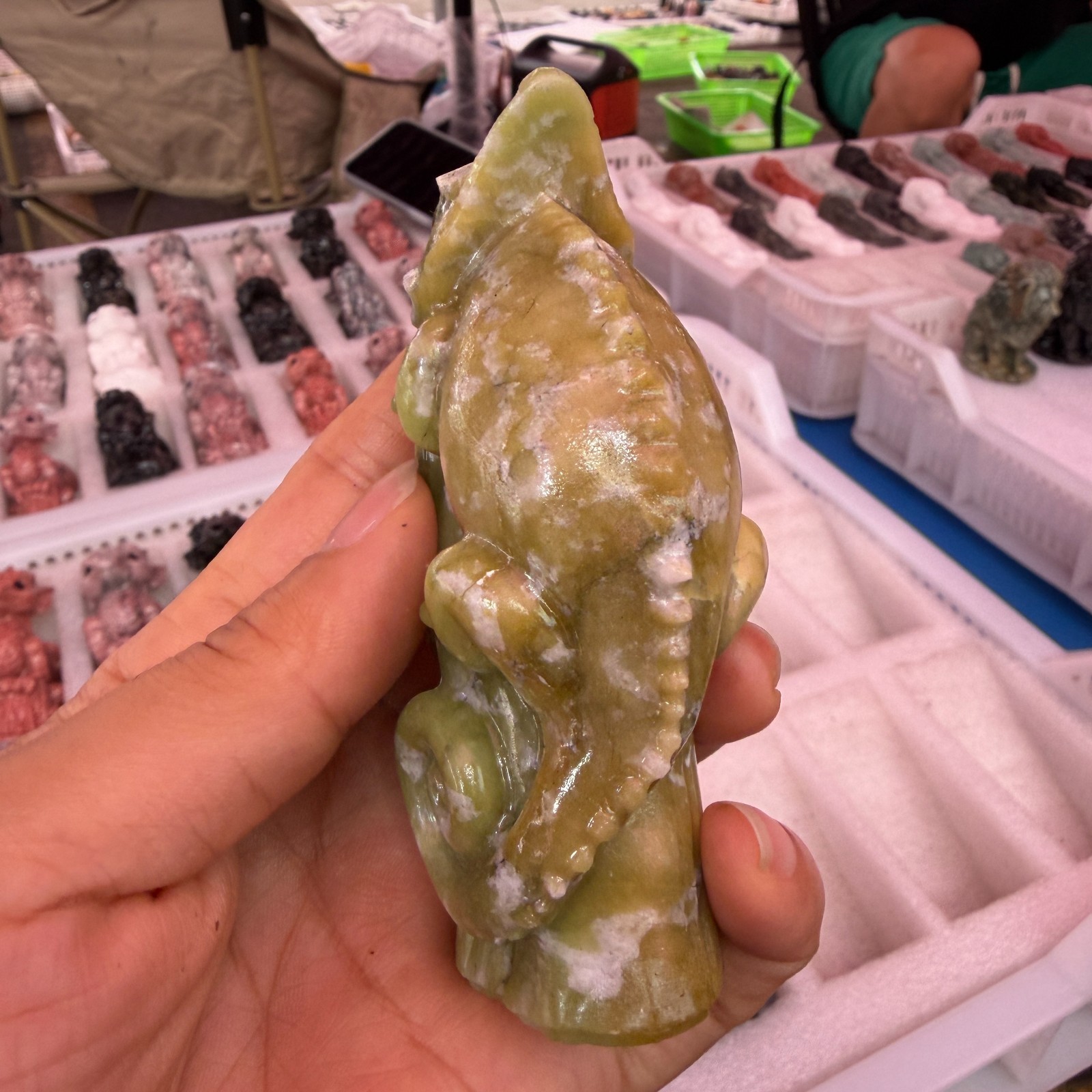 1pc Natural Cauliflower Jade Quartz Carved lizard skull Crystal Reiki energy Dec