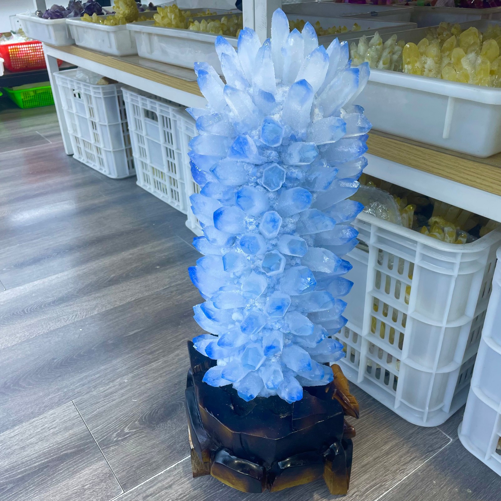 40LB TOP New blue Phantom Cluster Mineral Specimen Home Deco+stand