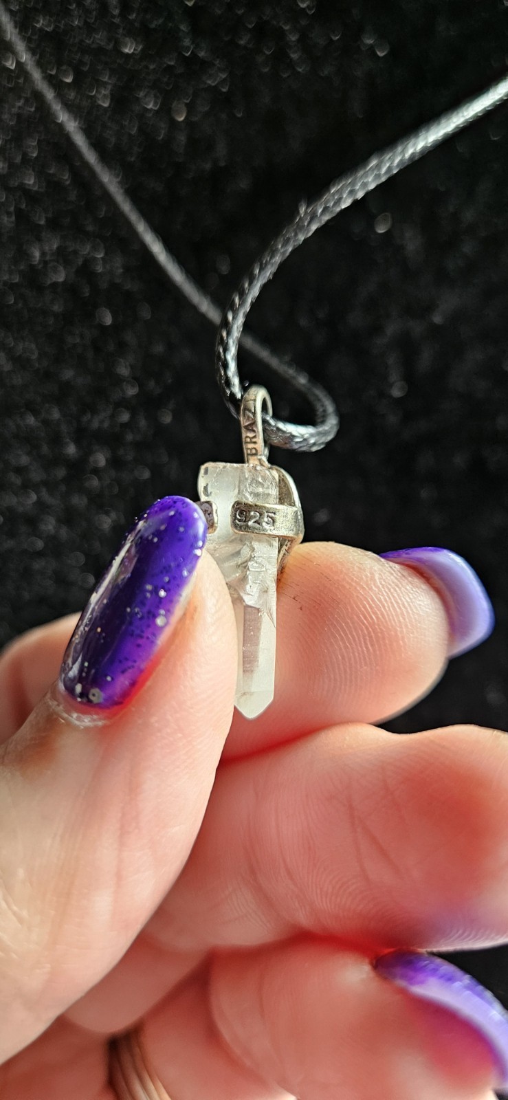Sterling Silver Skull On A Natural Quartz Crystal With Cord