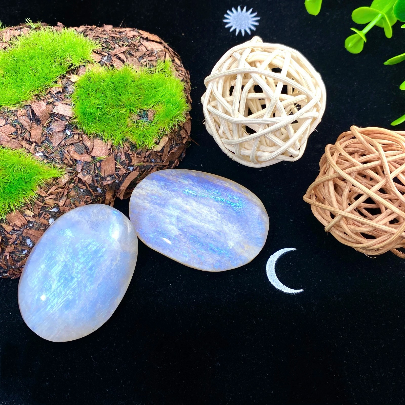 Natural Moonstone Palm Stone Sun & Moon Polished Healing Crystal Worry Stone