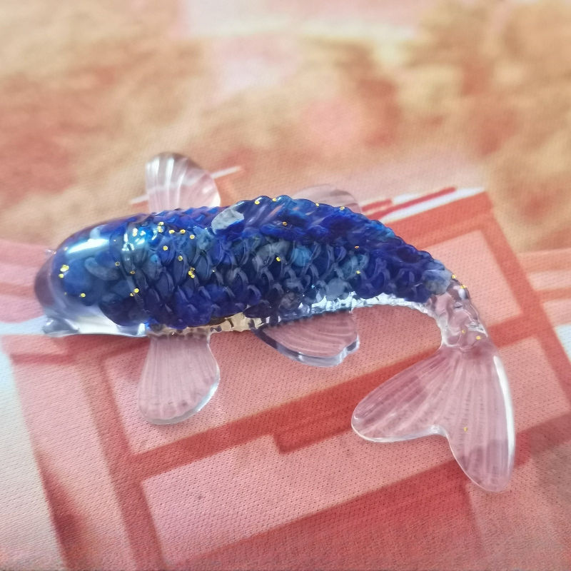 10Pcs Natural Lapis Lazuli Quartz Crystal Gravel Koi Healing Carp Resin Statue