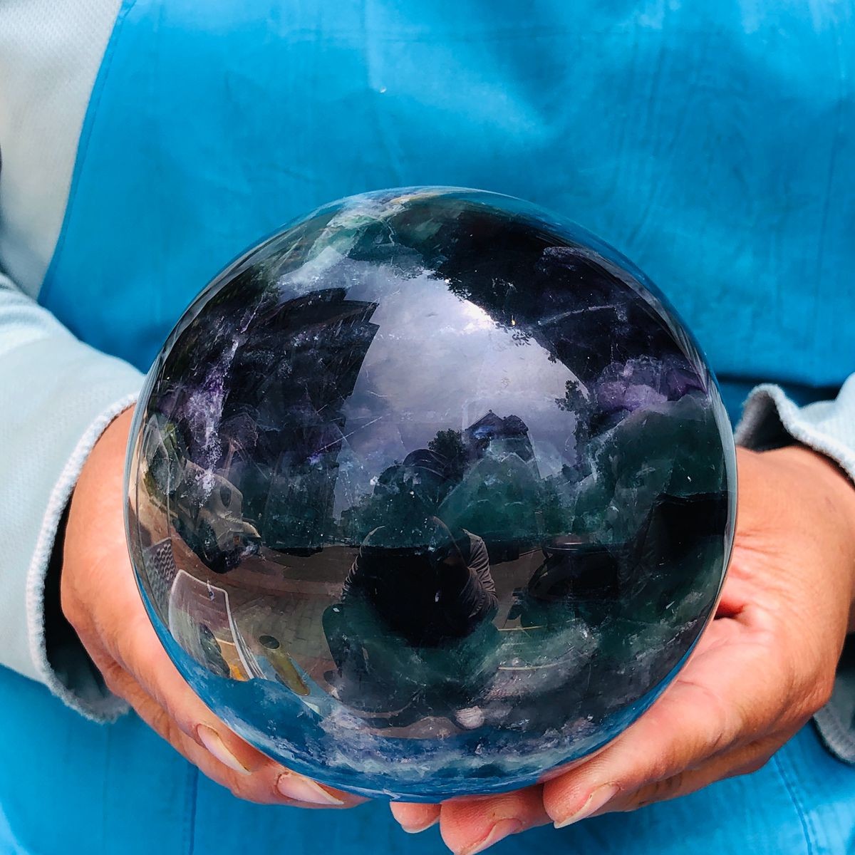 4.92LB Natural rainbow fluorite sphere quartz crystal polished ball healing