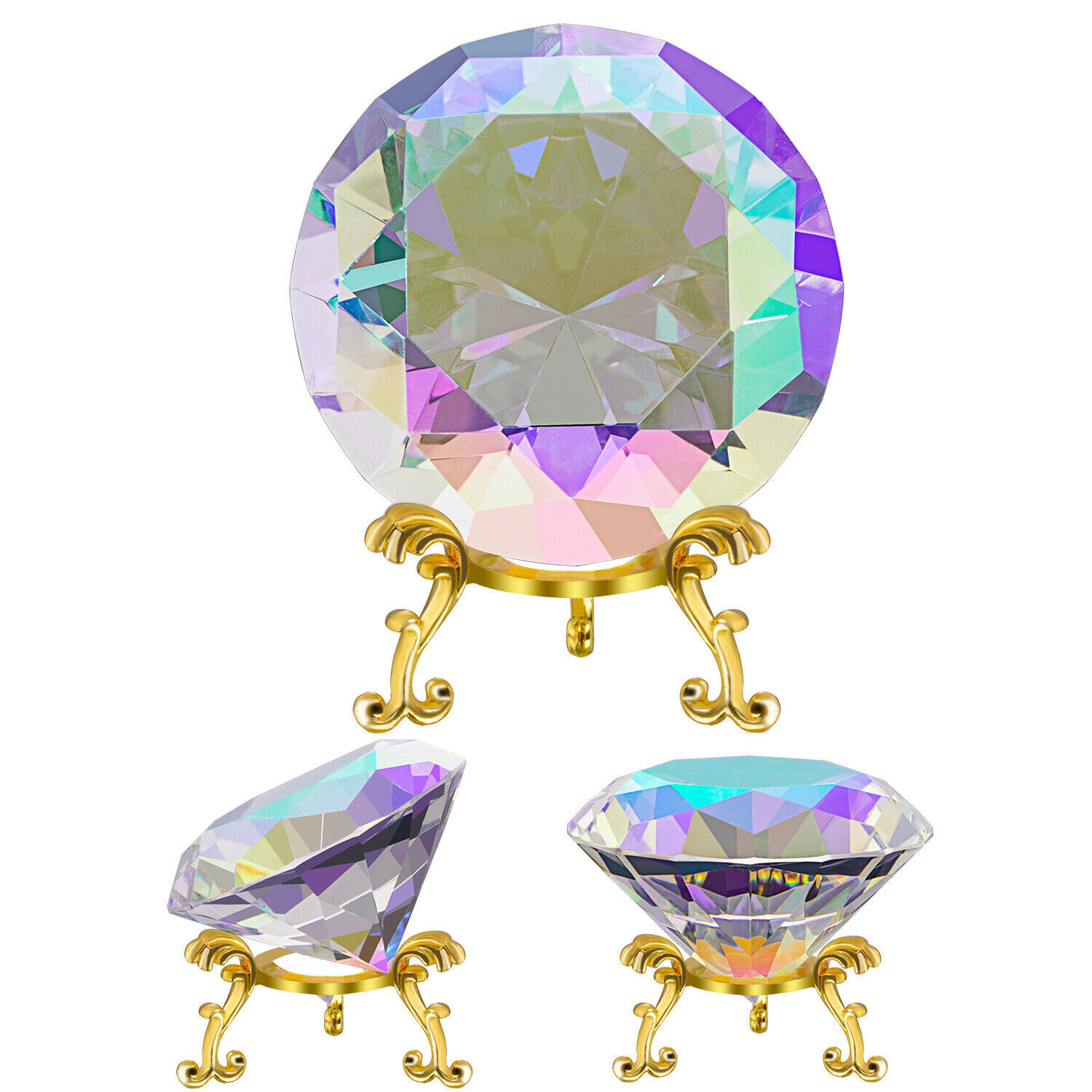 80MM Color AB Coated Crystal Diamond Paperweight With Stand Jewel Wedding Decor