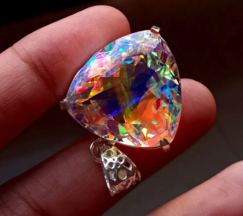 70 Ct+ A++ Natural Trillion Cut Mystic 925 Solid Silver Pendant Loose Gemstone