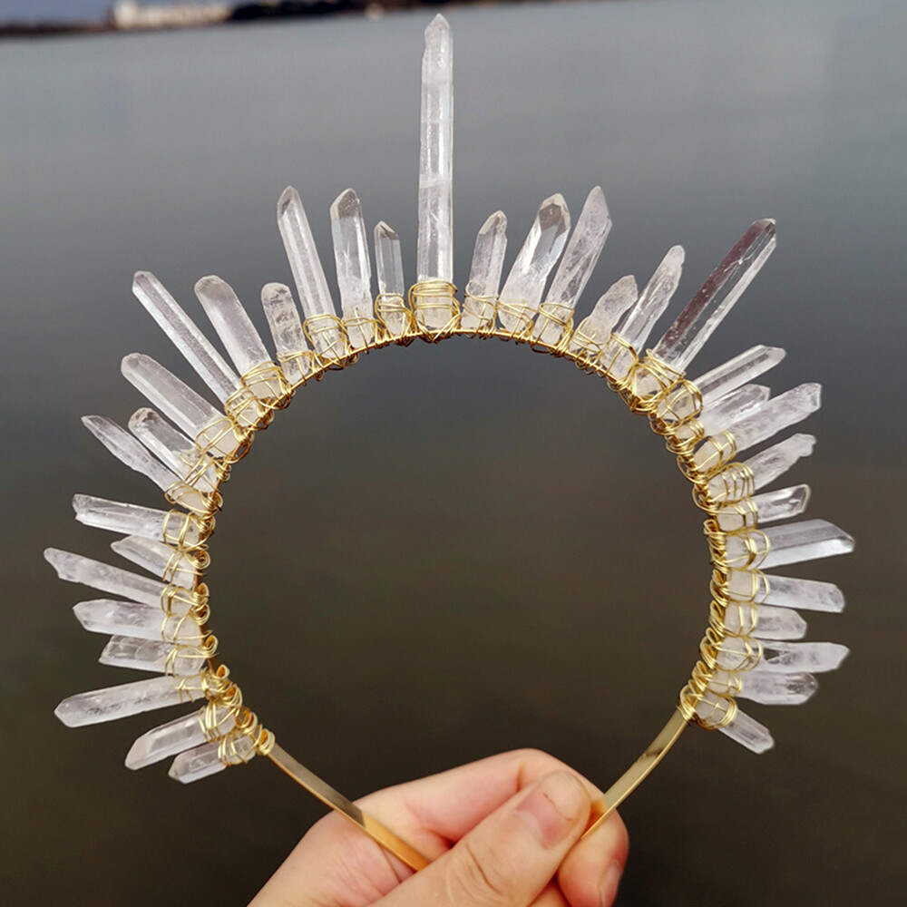 Sun Goddess Crown Hair Hoop Raw Crystal Quartz Tiara Headband Color Gradient