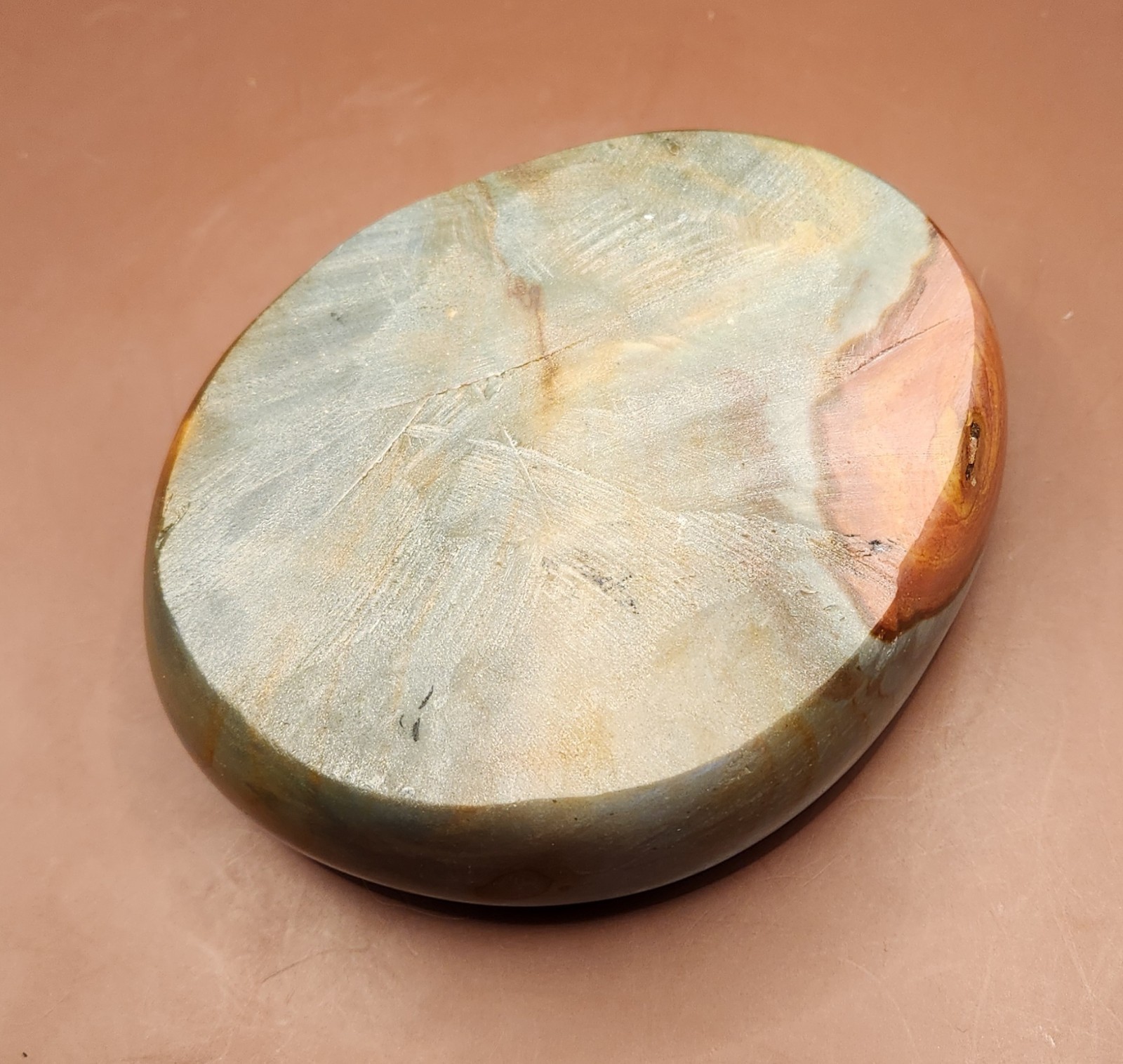 Matching Pair Polychrome Jasper Carved Dishes Teal Orange Madagascar Set