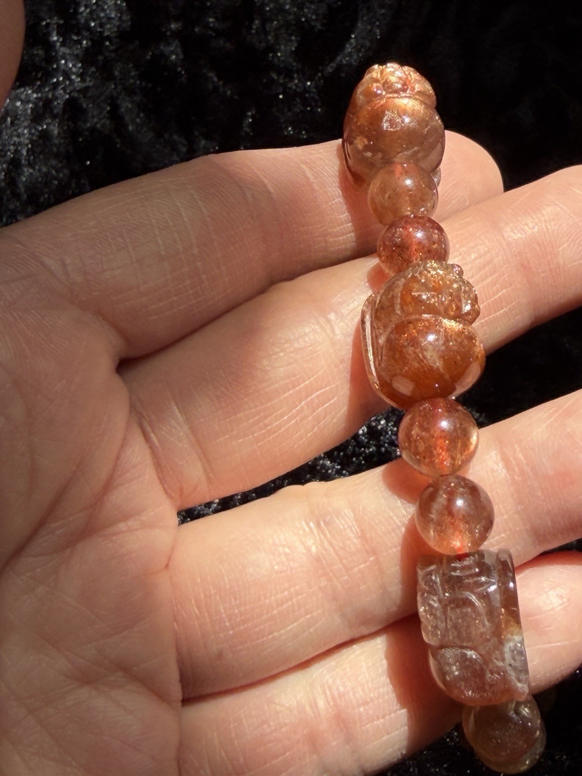14mm Natural Pixiu Sunstone Flashy Crystal Bracelet Fits 7-7.5” Wrists