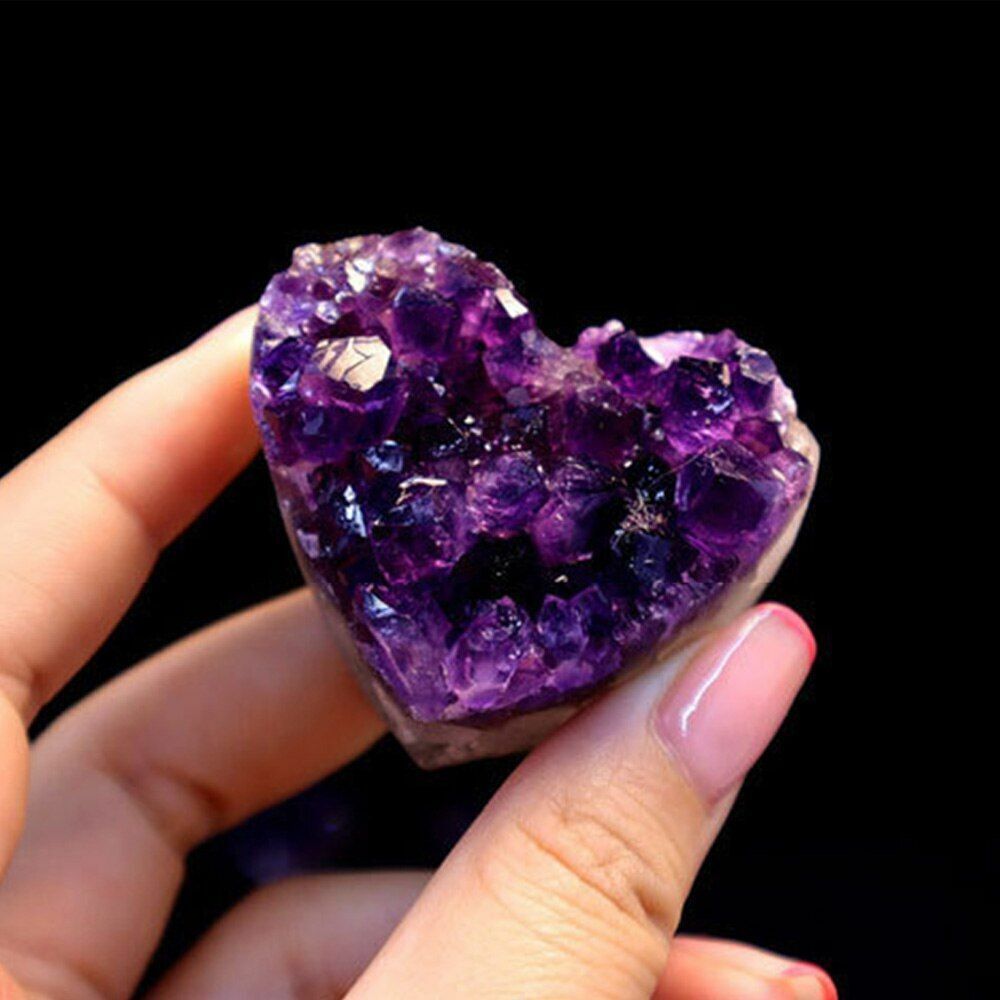Natural Uruguayan Amethyst Geode Cluster Quartz Crystal Polished Heart 4-5CM US