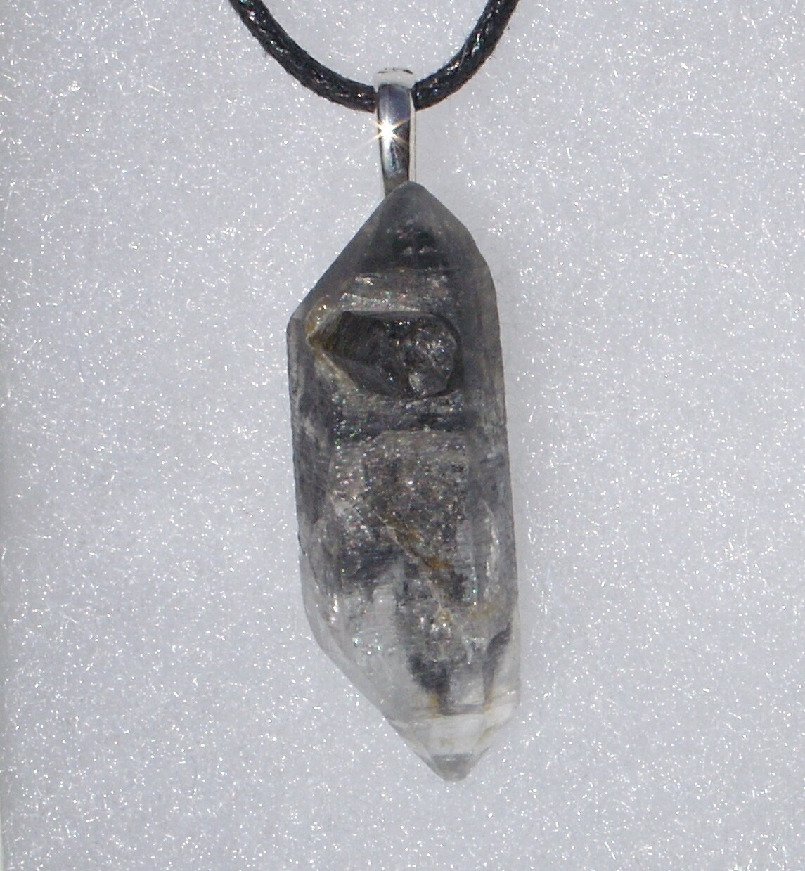Tibetan Black Quartz Double Term Crystal Point Free Form Stone Pendant Necklace