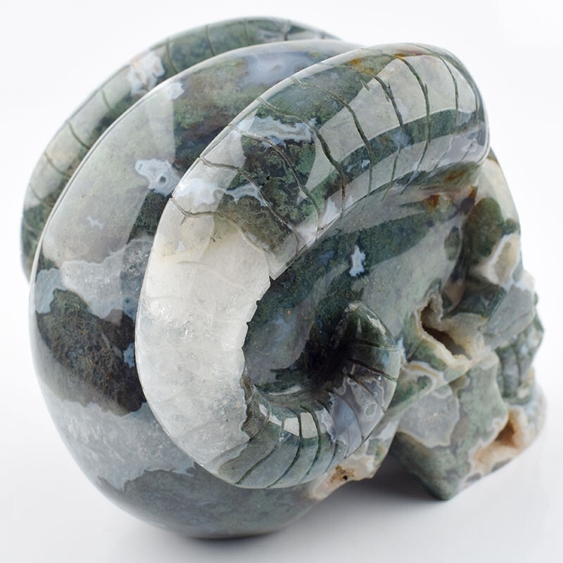 6 in Natural Aquatic AGATE Carved Crystal Skull,Realistic,Crystal Healing