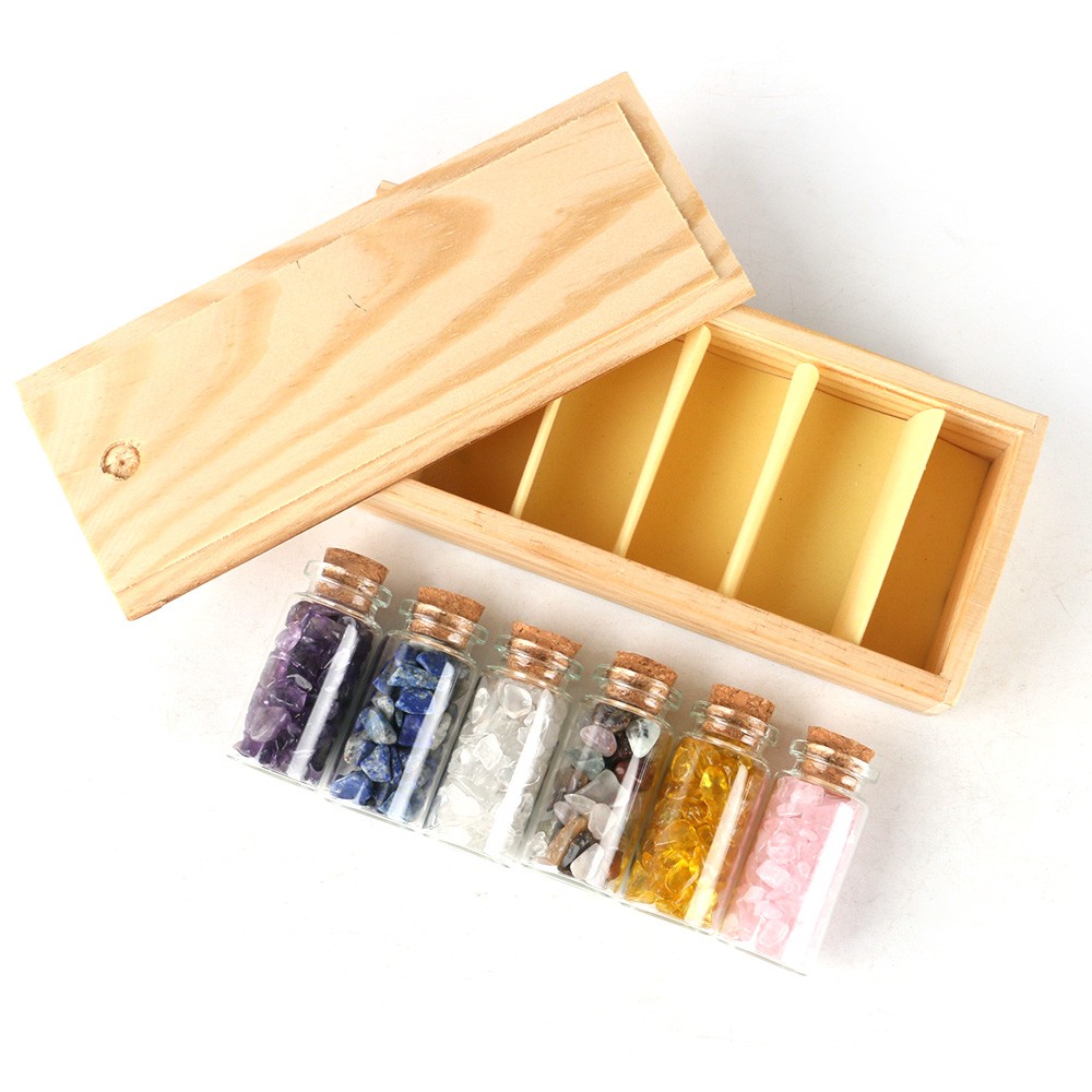 6 Mini Gemstone Bottles Crystal Tumbled Gem Wicca Stones Set for Home Decorate