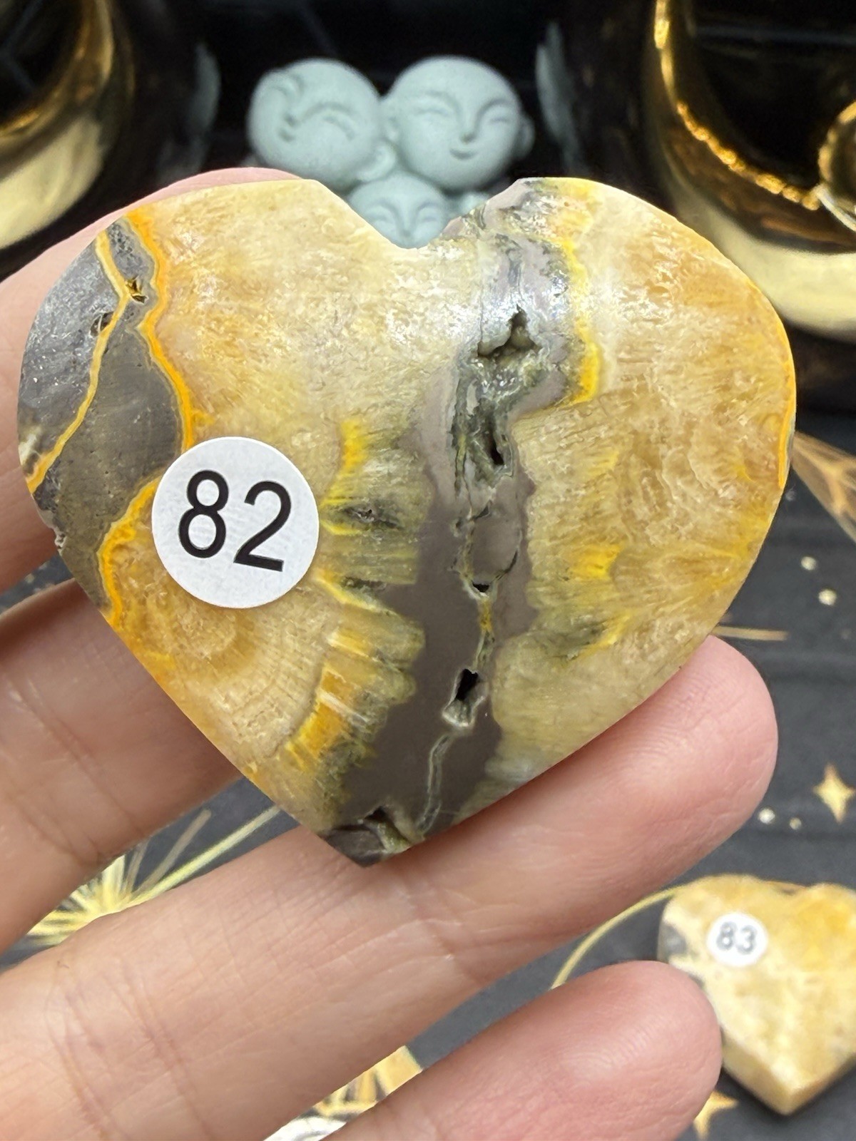Natural Bumblebee Jasper Carved Hearts Palmstone Druze vugs raw Free shipping