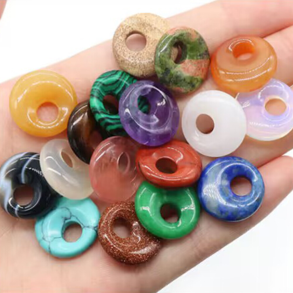 18mm Natural Crystal Hole Donut Peace Buckle Beads Gemstone Chakra DIY Jewelry