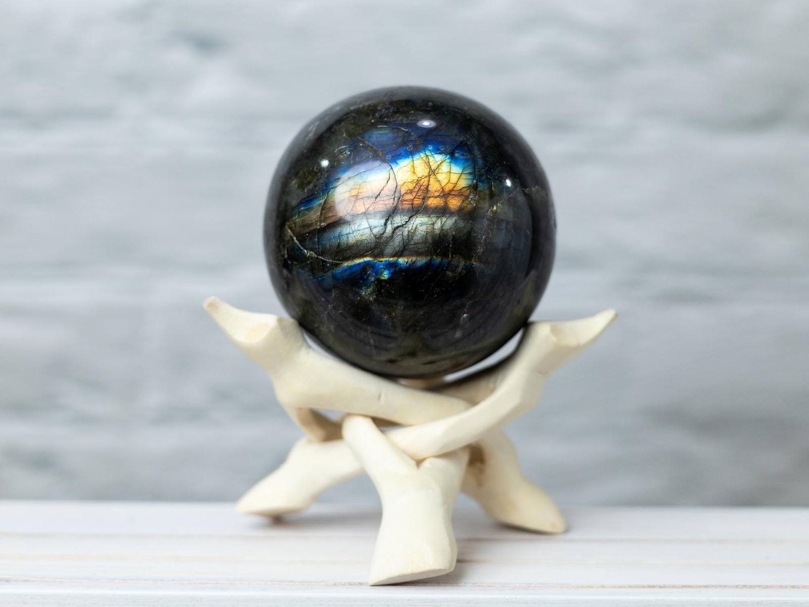 Labradorite Sphere with Stand Polished High Flash Crystal Ball Natural Stone