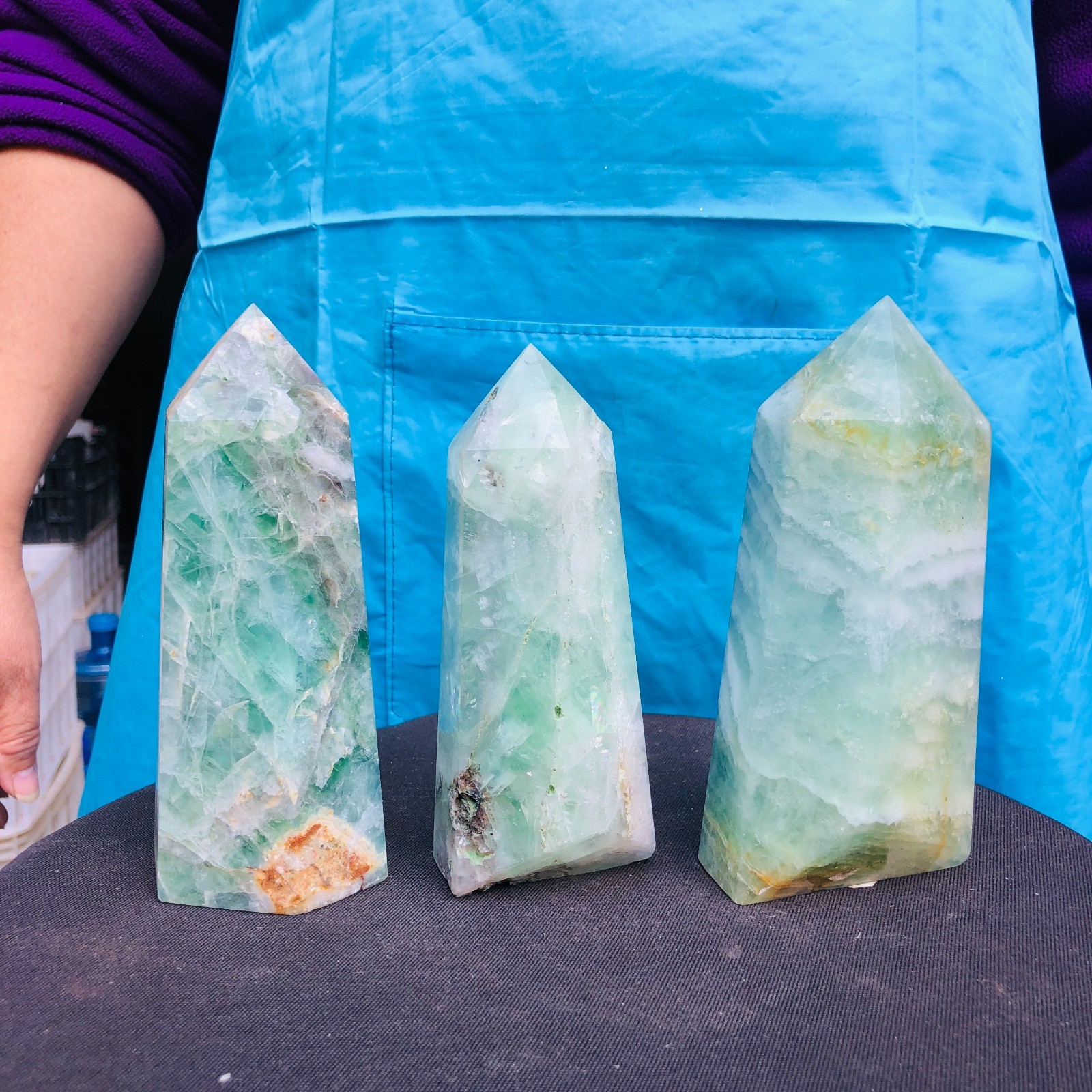 5.25LB 3Pcs Natural Colourful Fluorite Obelisk Quartz Crystal Tower Healing
