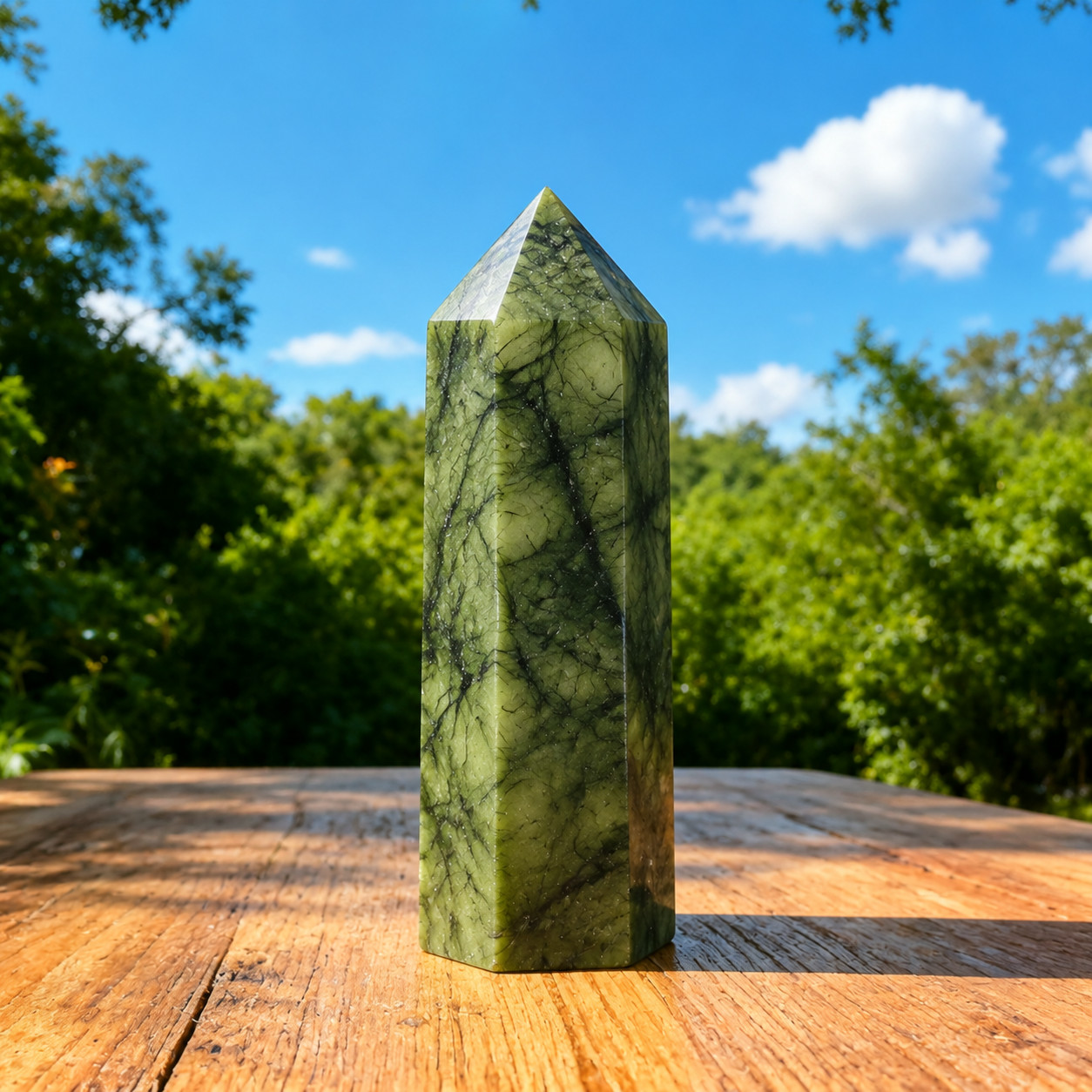 Natural Nephrite Jade Tower Healing Crystal Wand Obelisk Home Decor Reiki Stone